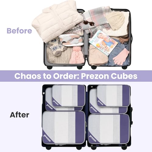 Prezon Versatile 6-Set Compression Hollow Packing Cubes, Full Open Visible Design, Space-Saving And Lightweight, Customized Cationic Material, Portable And Durable Luggage Organizer, Indigo - 7