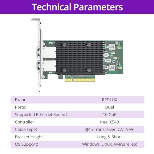 REDLUX 10GB PCI-e Network Card(NIC) with Intel X540 Chip, Dual RJ45 Ports, Compare to Intel X540-T2, PCIE 2.0 X8, Support Windows/Windows Server/Linux/Vmware Esxi by REDLUX - Image 7