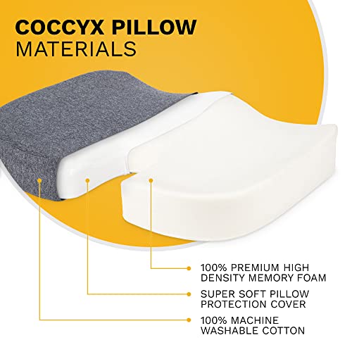 Premium Coccyx Chair Seat Pillow For Your Desk At Work, Home Office, In The Car And For Gaming - Orthopedic, Ergonomic Memory Foam Coccyx Cushion With Non-Slip Bottom (Gray) #TOP6