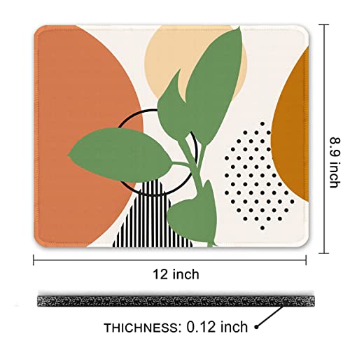 Auhoahsil Mouse Pad, Square Boho Anti-Slip Rubber Mousepad With Durable Stitched Edges For Gaming Work Office Laptop Computer Women Men Kids, Cute Custom Pattern, 12" X 9", Modern Abstract Art Leaves #TOP6