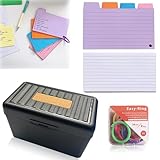 【Paket Enthält】 Karteikarten A7 A8 Kariert enthalten 1 Schwarz karteikasten Box, 100 Stück 4 Farben linierter Karteikarten, 200 Weiße horizontale Liniennotiz und Binderingen.