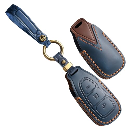 Étui clé Ford Mondeo Fiesta en cuir bleu anti-choc 3 boutons