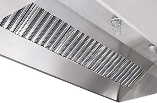 Sun -Air Commercial Kitchen Restaurant Duty Exhaust Hood, Wall Canopy Stainless Steel Exhaust Hood W/Baffle Hood Filters, High Temperature Light Fixtures, & 10 Inch Round Exhaust Riser(4' Long Hood) #TOP3