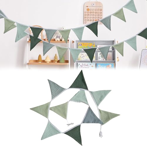 Guirlande de Fanions pour Chambre d'enfant, Guirlande de Fanions pour Chambre de Bébé, Fanions en Mousseline de Coton, Bannière de Drapeau Triangulaire en Tissu, Décoration Murale Cadeau Décoration