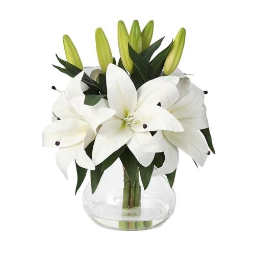 GarveeHome Artificial Lily Flower, Faux Lily Flowers Stems for Vase, Silk Fake Flowers for Home Table Office Wedding Party Decor (White)