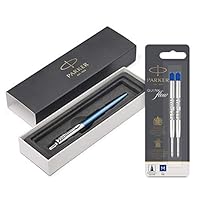 Parker Jotter Waterloo Blue CT Ballpoint Pen, Gift Box with Quinkflow Ball Pen Refill Medium Nib Blue, Pack of 2