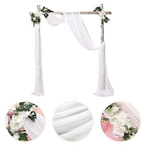 VUDECO White Rose Wedding Arch Flowers Wedding Arch Decor Kit for Ceremony Chiffon Draping Fabric - Wedding Arch Decorations - Wedding Garland Artificial Flowers - Wedding Ceiling Fabric Draping Kit Cover