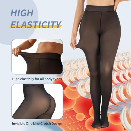 3 Pairs Fleece Lined Tights - Winter Warm Fake Translucent Tights Sheer Thermal Pantyhose Leggings for Women3