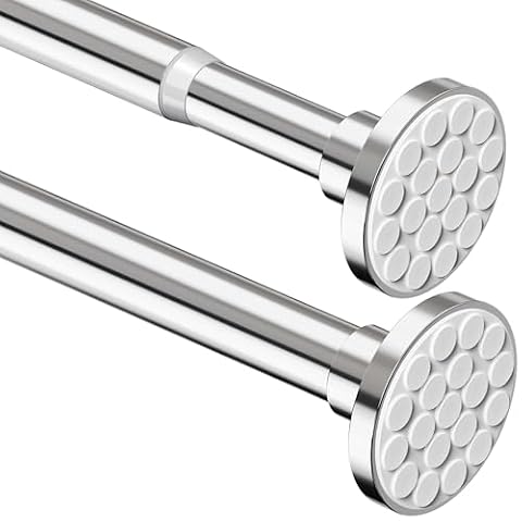 Karnisz do zasłony bez wiercenia, teleskopowy drążek na ubrania, bardzo długi, na zasłonę do łazienki, sypialni, srebrny (85-155 cm, Ø 32 mm)