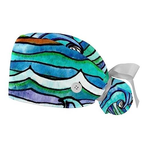 suojapuku Paquete de 2 Gorros de Trabajo,Gorro médico,océano Acuarela Olas Puesta de Sol,Bouffant Cap para tareas domésticas