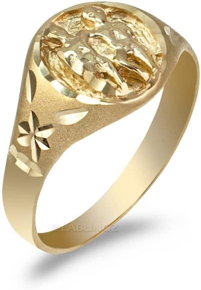 Anillo de satén de oro amarillo macizo de 10 quilates para mujer, signo del zodiaco de satén de DC, elección de signo del zodiaco y tamaño