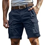 Tactical Mens Shorts Casual Cargo Plus Size Button Zip Up Shorts Men Athletic Work Solid Color Elastic Waisted Buttom with Multi Pockets Summer Fashion Athletic Short Pants Navy-XXL