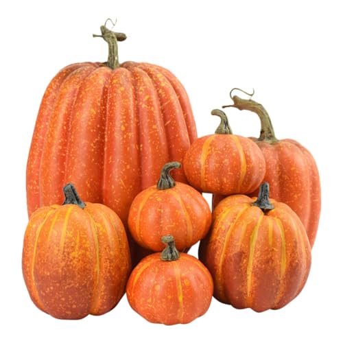 Cabilock Artificial Mini Pumpkin for Decoration: 7pcs Pumpkins Fake Decorative Pumpkins Foam Fall Pumpkin for Home/Wedding Thanksgiving/Halloween/Party Decoration