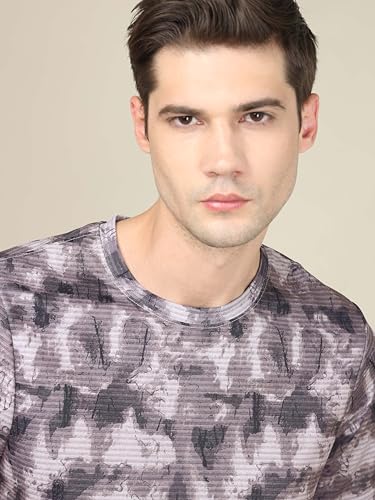 Image of TECHNOSPORT Men's Polyester Slim Fit All Over Print Crew Neck Half Sleeve T-Shirt with Technocool+,SPF50+ and Quick Dry