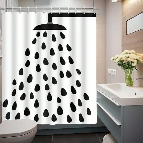 Rideau de douche blanc et noir en polyester imperméable 170x170cm