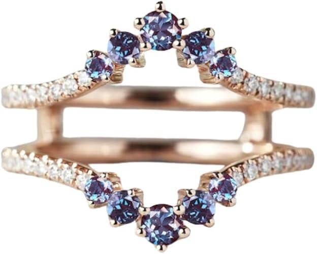 AARK & CO 2.00Ct Round Cut Blue Alexandrite and Moissanite Woman's Jacket Unique Enhancer Wedding Band Ring 14K Rose Gold Finish