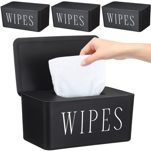Image of Singhoow 3 Pcs Large Baby Wipes Dispenser Refillable Wipe Holder with Lid Toilet Wipes Container for Bathroom Tissue Paper Storage Box for Home Office Cars (Black,Large)