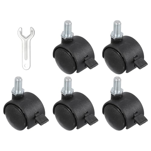 PATIKIL Office Chair Wheels Replacement 1, 5 Pcs Nylon Heavy Duty Office Furniture Casters Wheels with Wrench Universal Wheel for Hardwood Floor Carpet, Black(Screw Stem with Brake)