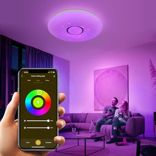HARPER LIVING LED Smart Flush Mount Light, Wi-Fi RGB Ceiling Lamp, 1680 Lm, 24 Watts, Connect with Tuya, Works with Alexa and Google Home, Color and Brightness Options - Image 4