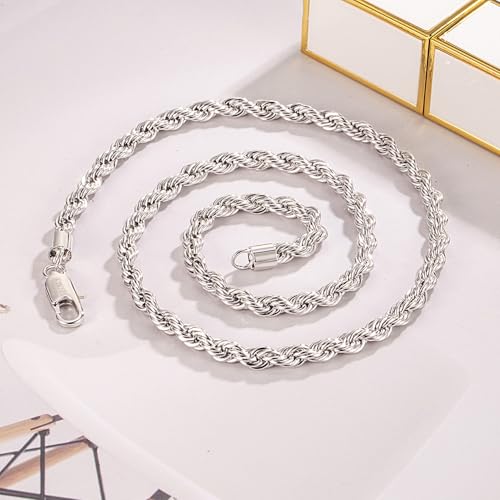Men 925 Sterling Silver 5mm Twist Rope Chain Necklace 24k Real Gold Plated Women Diamond Cut Clasp Rope Box Chain 18" 20 "22" 24 "26" 28 "30" Chocker Jewelry Gifts4