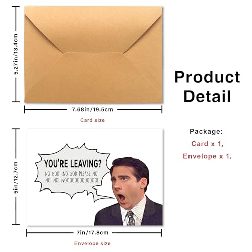 PTRUKD Funny Coworker Leaving Card - No God Please No Meme Illustration - Dramatic Screaming Boss Farewell Gift for Colleague, Work Bestie - 400GSM Thick Paper with Envelope