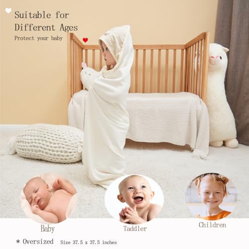 Image of 6-Pack Organic Cotton Baby Bath Set - Embroidered Hooded Towel & 5 Soft Washcloths, Ultra Soft Newborn, Toddlers, Registry Gift for Boys & Girls, Brown 37.5 x 37.5 Inches
