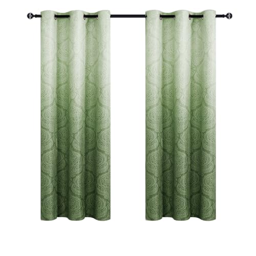 DWCN Ombre Room Darkening Blackout Curtains for Bedroom - 42 x 63 Inches Long, Luxury Damask Patterned Grommet Drapes for Living Room, Set of 2 Gradient Window Curtain Panels,Avocado Green by DWCN - Image 8