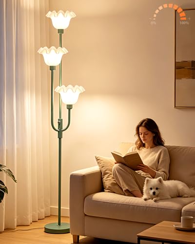 Image of Lightdot 66IN Flower Floor Lamp 3-Lights Vintage Dimmable Floor Lamps with 3000K Warm White Bulbs Included for Wedding Party Modern Tall Standing Lamp for Living Room /Bedroom /Sofa Beside /Corner Decor