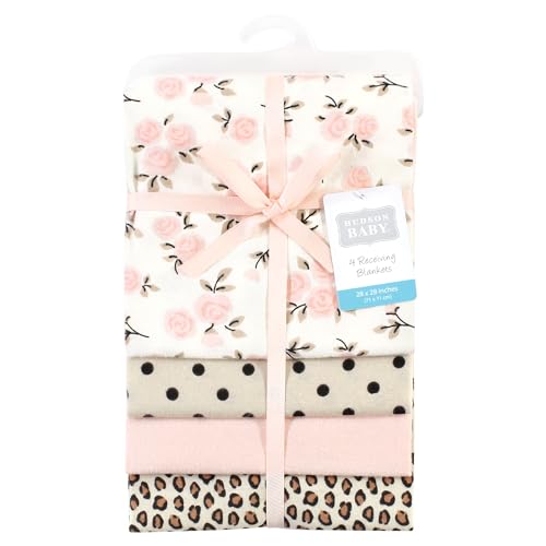 Image of Hudson Baby Unisex Baby Cotton Flannel Receiving Blankets, Neutral Pink Floral, One Size