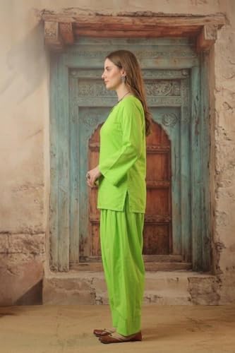 Image of REAM Women's Cotton Sleeveless Kurti and Farshi Salwar Set, Black, Ethnic Wear, Casual and Festive