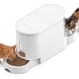 JUNSPOW Automatic Cat Feeder 2-in-1 Set, Gravity Cat Food Feeder and Water Dispenser, Dog Feeding & Watering Supply with Stailess Steel Bowls, Large Capacity Low Noise, White