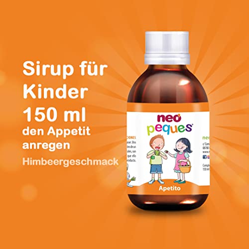 Neo Peques Appetite Sirup (150 ml), appetitanregendes Nahrungsergänzungsmittel für Kinder ab 3 Jahren, mit Spirulina, Mineralstoff-Komplex und Pflanzenextrakten, mit Himbeergeschmack