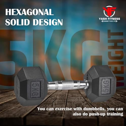 Image of Set Of 2 Rubber Professional Hexa Dumbbells | Fixed Weight Dumbbell | Dumbbells Set For Home Gym & Gym Training | Gym Equipment Dumbbells Set | Durable Dumbbell Set (5 Kg)
