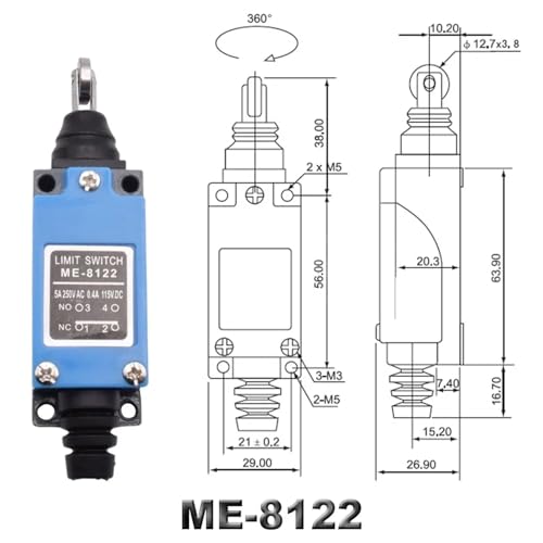 Interruptor de límite ME-8122 con émbolo de rodillo sellado 5A 220V 2