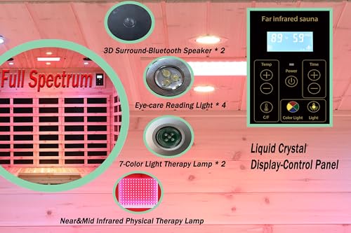 Image of LTCCDSS Full Spectrum Outdoor Sauna 5 Person, Folding Lounge Chair, Far Infrared Low EMF Sauna Room for Home, Chromotherapys | Bluetooth Speakers | Canadian Hemlock | 81.1 * 60.6 * 83.5 in