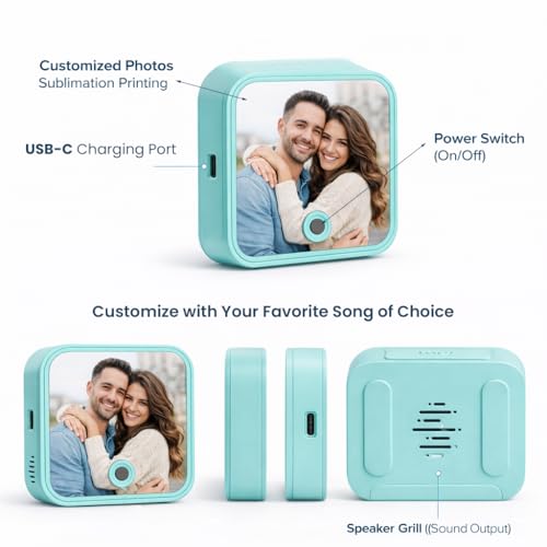 Image of Rangoli Personalized Photo Frame with Inbuilt Music Player 98 x 98 mm | Customized Picture Frame with Song Playback | USB-C Charging Port | Unique Gift for Couples, Birthday, Anniversary. D-12