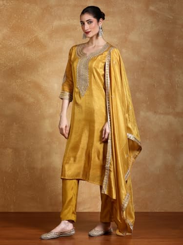 Varanga Zari Embroidered Yoke Kurta With Trousers And Dupatta