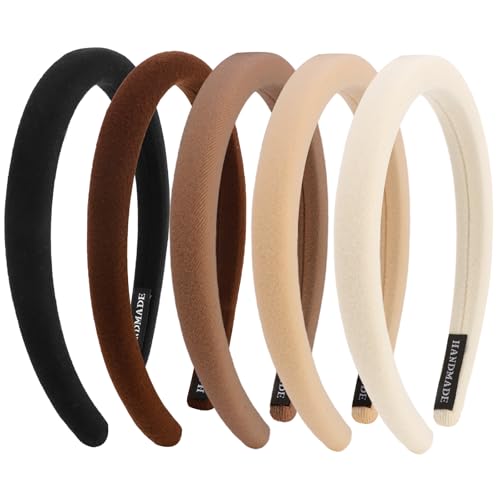 Aprince Padded Headbands for Women 5Pcs Neutral Headband Non-slip Thin Headbands with Soft Fabric Comfortable Brown Headband Head Bands for Womens Hair Plain Elastic Hairbands Fashion