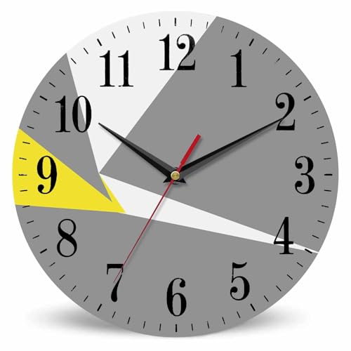 Mxocom Geometric Pattern Wall Clock Abstract Modern Yellow Grey Creative Graphic 10 Inch Silent Non Ticking Mxocom Geometric Pattern Wall Clock Abstract Modern Yellow Grey Creative Graphic 10 Inch Silent Non Ticking Battery Operated Clock Vintage Round Clock for Living Room Bedroom Bathroom Office Decor