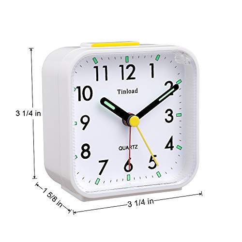 Tinload Small Battery Operated Analog Alarm Clock Silent Non Ticking, Ascending Beep Sounds, Snooze,Light Functions, Easy Set(White) #TOP5
