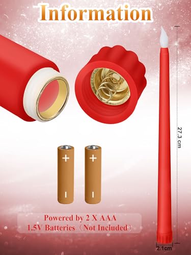 Image of Funtery 48 Pcs Flameless LED Taper Candles Battery Operated Candles Bulk Realistic LED Candlesticks Flickering for Wedding Church Party Home Decor(Red,11 Inch,Classic Style)