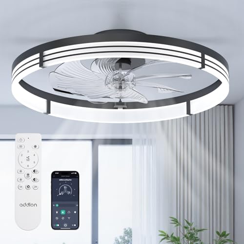 Image of addlon Ceiling Fans with Lights and Remote, 24'' Low Profile Ceiling Fans, 3000-6000K Dimmable Modern Flush Mount LED Fan Light, Fandelier Ceiling Fan for Bedroom, Kitchen, Living Room