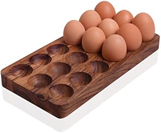 The K Family Wooden Crate Egg Holder  18 Hole Wooden Tray Egg Cup  Premium Acacia Wood with Beeswax Finish  Egg Storage Kitchen Rack Ideal for Display, Fridge Storing