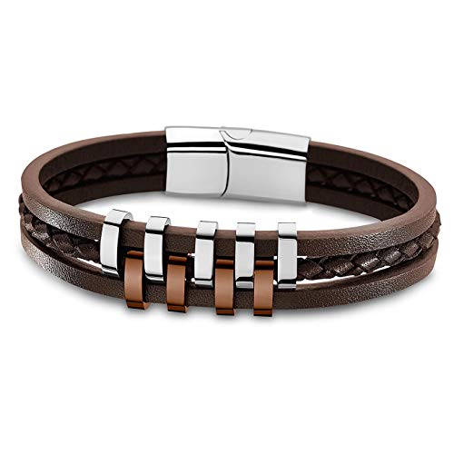Pulsera de acero inoxidable Lotus LS1838/2/3 para hombre, plata marrón 21 cm