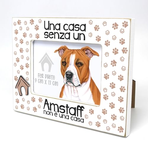 power gift AMSTAFF - Cornice per foto con testo. Cornice con motivo di cane. Per un'immagine, una foto con un animale domestico. Da appoggiare o appendere. Un regalo per ogni amante dei cani.