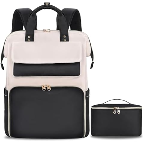 BERTASCHE Lunch Backpack for Women, 15.6 Inch Laptop Backpack with Insulated Cooler Lunch box, Nurse Backpack for Teacher Work Travel College Picnic, Black Cover