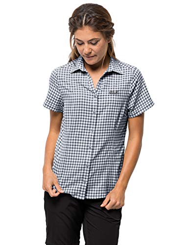 Jack Wolfskin Women's Kepler Shirt Women's Quick Drying Short Sleeve Shirt,Ebony Checks ,Medium
