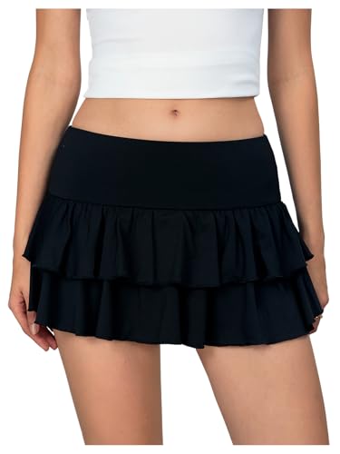 MakeMeChic Women's Y2K Leopard Print Mini Skirts A Line Ruffle Layered Short Skirt