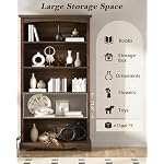 TVU 5-Tier Wooden Bookshelf, 65 Inch Tall Bookshelf with Storage, Floor Standing Modern Style Display Bookcase for Living Room, Office, Study Room, Entryway, Brown - Image 5