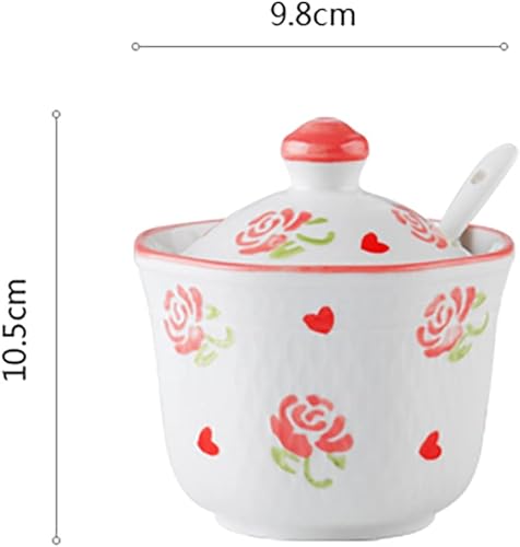 Miniatura 2 de Azucarero de porcelana con tapa y cuchara, tarro de almacenamiento de sal de cerámica, patrón de flores de frutas, recipiente blanco para